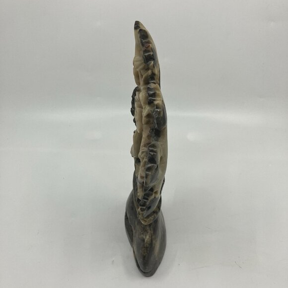 Vintage Carved Soapstone Floral Hand Made Stone Sculpture Chinese Flowers Bird - Picture 2 of 9